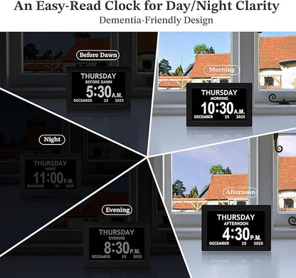 10.1'' Extra Large Digital Clock, 1280*800p HD Display, Dementia Clock For Seniors, Digital Clock With Date, Time, Day Of Week, 10 Reminders & 6 Alarms, Auto Dimming & DST, Remote Control, Black