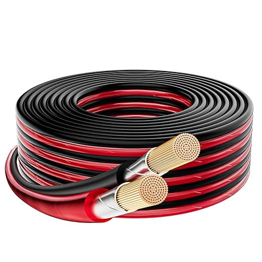 Mygatti 14/2 Gauge Speaker Wire 50FT, 14 AWG 2 Conductors OFC Pure Copper Electrical Red Black Cable for Car Speakers Stereo, Home Theater, Automotive Wire, Aluminum Foil Shield, Flexible Clear PVC