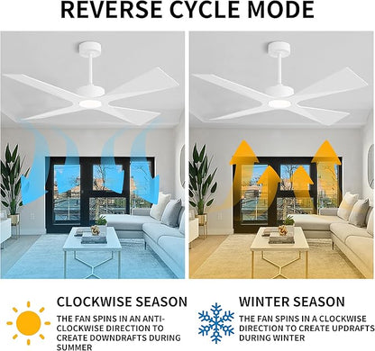 WINGBO 64" Wet Rated Outdoor Ceiling Fan with Lights, 4 ABS Plastic Blades, Reversible DC Motor, 6-Speed Remote Control, 3 CCT, Waterproof Ceiling Fan for Patio Porch Gazebo Garage, Gloss White