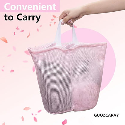 Guozcaray 2 Pcs Special Zoning laundry bag for delicates with handles mesh laundry bags washing machine laundry totes travel storage and sorting bag (Pink2)