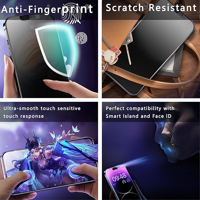 (2-Pack Matte Privacy Anti-Spy Screen Protector for iPhone 12/12 Pro (6.1-Inch),9H Tempered Glass,Anti-Glare,Full Coverage,Anti-Fingerprint,Auto Dust Removal,Bubble-Free