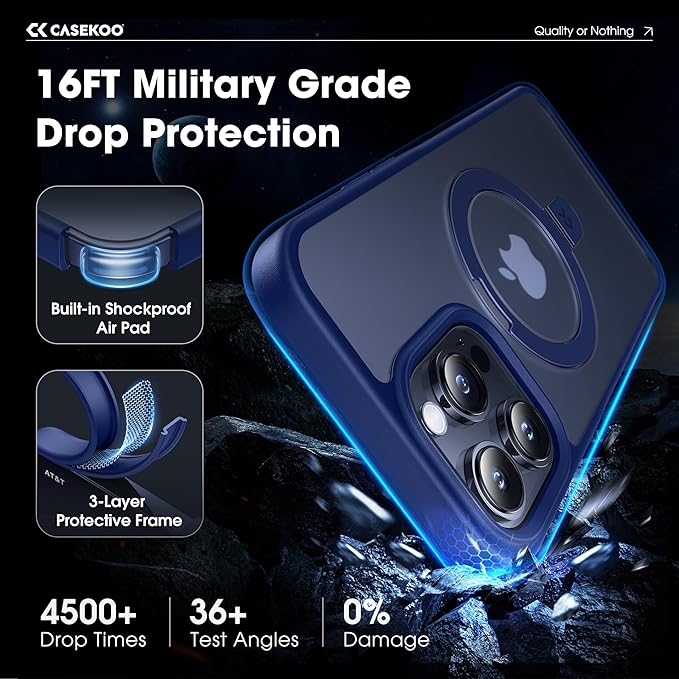 CASEKOO Designed for iPhone 14 Pro Max Case with Magnetic Invisible Stand [Military Drop Protection] [Compatible with MagSafe] Shockproof Slim Translucent Matte Promax Case 6.7 Inch, Blue