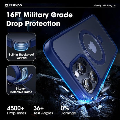 CASEKOO Designed for iPhone 14 Pro Max Case with Magnetic Invisible Stand [Military Drop Protection] [Compatible with MagSafe] Shockproof Slim Translucent Matte Promax Case 6.7 Inch, Blue