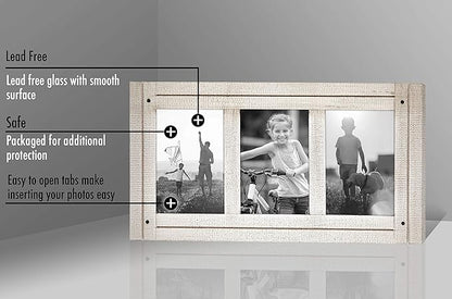 Americanflat Hinged 4x6 Triple Picture Frame with 3 Photo Openings and Polished Glass - Distressed Wood Collage Picture Frames for Tabletop and Wall Display - Hampton Collection - Aspen White