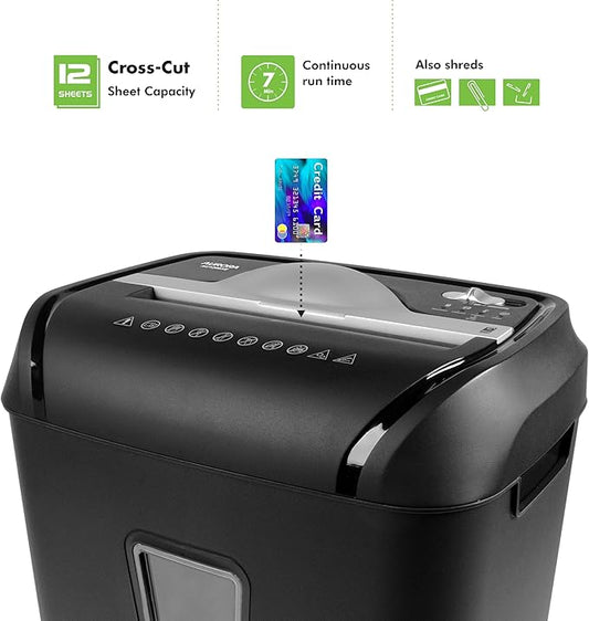 Aurora AU1208XE Anti-Jam 12-Sheet Crosscut Paper/Credit Card Shredder with 4.8 Gallon Wastebasket