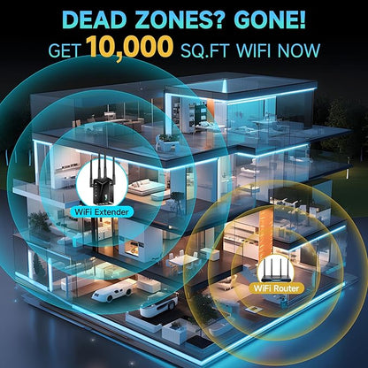 Best WiFi Extender Signal Booster for Whole Home - 13K Sq.Ft Coverage | 100% Faster Internet Extender WiFi Booster, 1-Button Setup Repeater Works with Any Router | Stop Buffering in Every Room