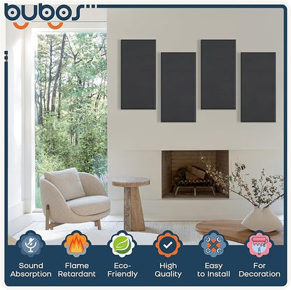 BUBOS 4 PCS Fabric Acoustic Panels,23.6''x11.8''x2'' Sound Proof Panels for Walls,Self-adhesive Soundproof Wall Panels for Echo Absorption for Home Studio Office,Standard CavityPro Black