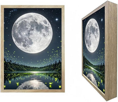 URVIP LED Glowing Photo Frame, 3D Starry-Sky Moon Animal Wall Art, 9x12 Inches Dimmable Light Up Light Painting for Bedroom, Unique Aesthetic Decor, Great Birthday Gift for Women Men