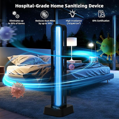 Zyntieu 69W UV Light Sanitizer with Remote Control and 3 Timers – Home Disinfection Device 99.99% Cleaned of Germs, Viruses, Mold and Dust Mites – Whole Room Disinfection Lamp for Home and Office