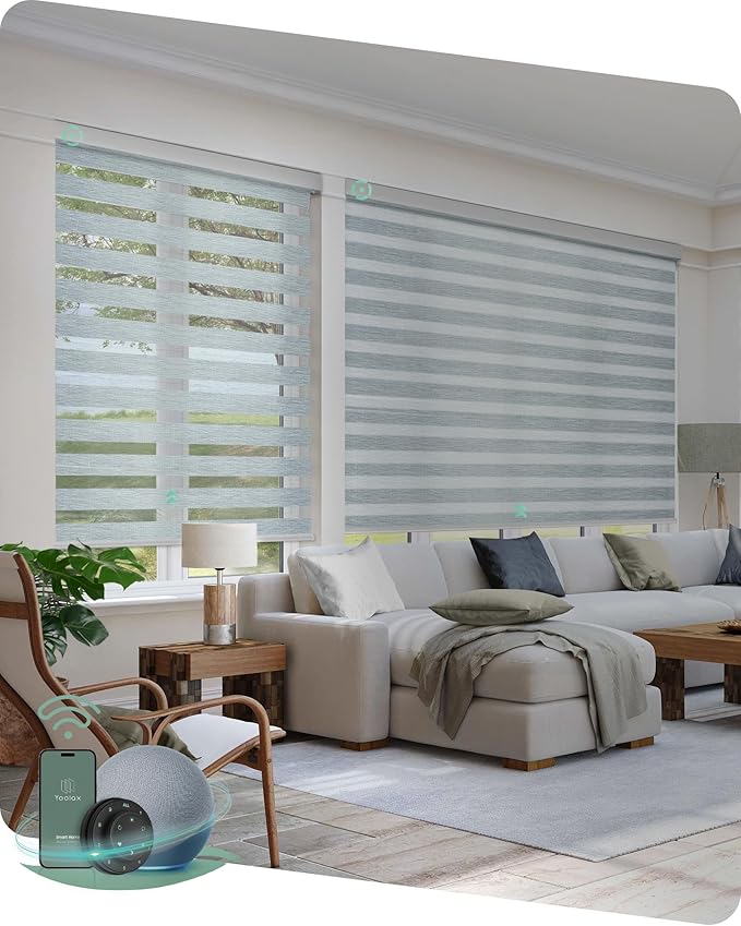 Yoolax Motorized Blinds with Remote, Electric Zebra Blinds for Indoor Windows, Room Darkening Smart Shades with Voice Control, Compatible with Alexa Google Home, APP Control, 45" W x 72" H, Grey
