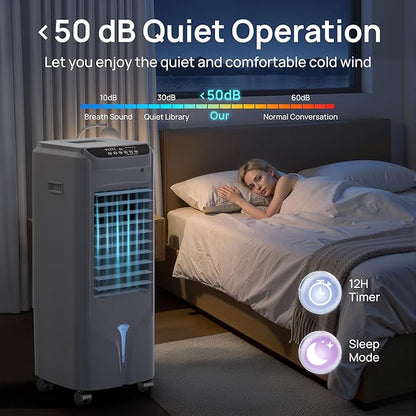 YEW 25" Evaporative Air Cooler,1500CFM Swamp Cooler Air Conditioner with 3.5 Gal Tank,Windowless Swamp Cooler with Remote,3 Speeds, 12H Timer,Fans that Blow Cold Air for Bedroom Indoor Office
