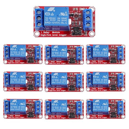 HUAREW 1-Channel 12V Relay Module with optocoupler Isolation Supports high and Low Level triggering (Pack of 10)