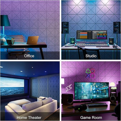 Sonicism 12 Pack X-Lined Acoustic Panels with Self-Adhesive, 12"X 12"X 0.4" Sound Proof Foam Panels, Decorative Soundproof Wall Panels, Sound Absorbing Tile for Home & Offices, Gray