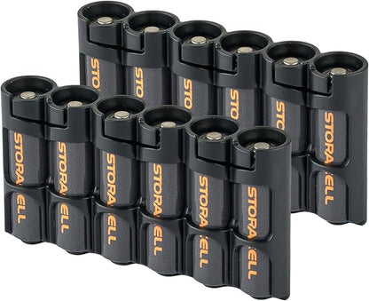 Storacell Slimline AA-6 Battery Storage Caddy and Dispenser (Pack of 2), Black, Holds 6 AA Batteries (Not Included), Durable & Compact Design, The Original Battery Caddy, Made in The USA