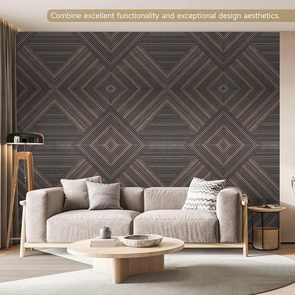 Acoustic Panels for Wall and Ceiling - 6 Pack 2'x2'x0.4",Self-Adhesive 3D UV Printing Decorative Wall Panels with Wood Look,Rustic Walnut