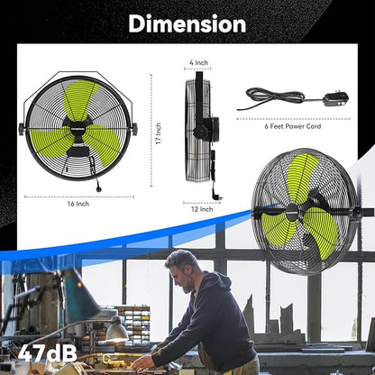 2600 CFM 14 inch Outdoor High Velocity Wall Mounted Fan, 3-Speed Metal Fans with IP44 Enclosure Motor, Industrial Grade Weatherproof Wall Fan for Patio, Greenhouse, Garage, and Gazebo