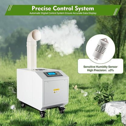 Humidifier Large Room,10L 6.6Lbs/H Industrial Ultrasonic Mist Maker with Wheels&10 Atomizing Discs,Agricultural Commercial Humidifier for Greenhouse,Grow Room&Plants