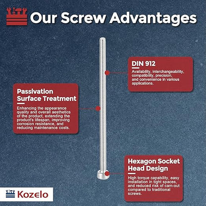 Kozelo 50pcs Socket Head Cap Screws - [M3-0.5 x 60mm] 304 Stainless Steel Allen Socket Drive for Electrical Motor 3D Printing Fan Engine Replacement Use, Silver