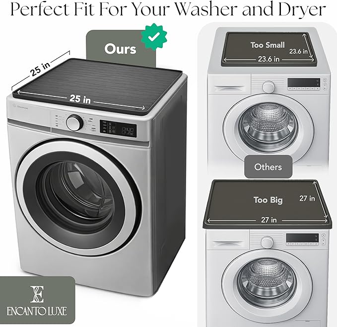 2 PC Washer and Dryer Topper Protector Mat 25"x25", Laundry Washing Machine Top Cover Non-Slip, Waterproof, Silicone Large Washer and Dryer Covers for Top, Dark-Grey (Onyx) Dryer Top Protector Mat