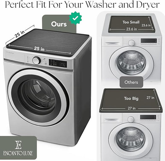 2 PC Washer and Dryer Topper Protector Mat 25"x25", Laundry Washing Machine Top Cover Non-Slip, Waterproof, Silicone Large Washer and Dryer Covers for Top, Dark-Grey (Onyx) Dryer Top Protector Mat