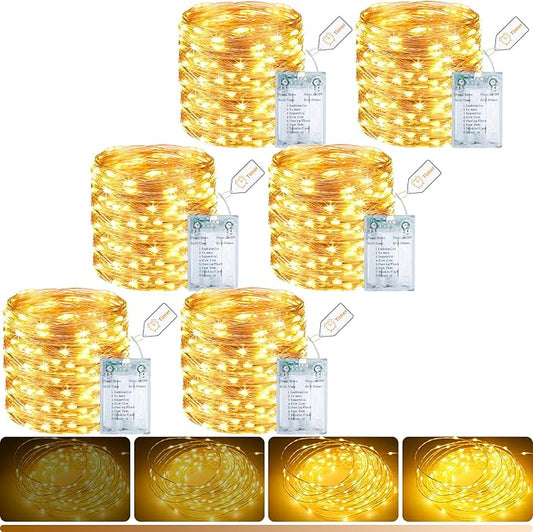 6-Pack 33FT 100 LED Fairy Lights Battery Operated with Timer, Twinkle Lights Indoor Outdoor 8 Modes for Bedroom Centerpiece Patio Jar Party Christmas Decoration Warm White