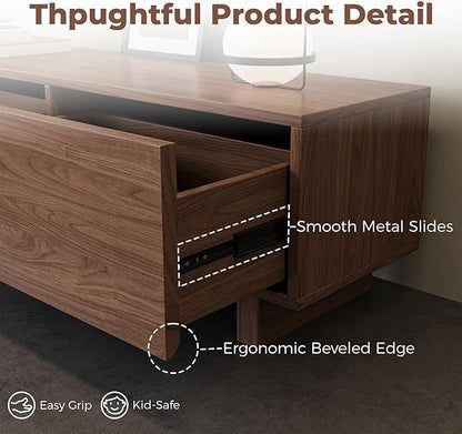 Etelifrank Extendable TV Stand for 65-100 Inches TVs – Walnut Entertainment Console with 3 Drawers & 1 Storage Compartment, Adjustable Length 68.5''-98.4'' (Walnut, 68.5''-98.4'')