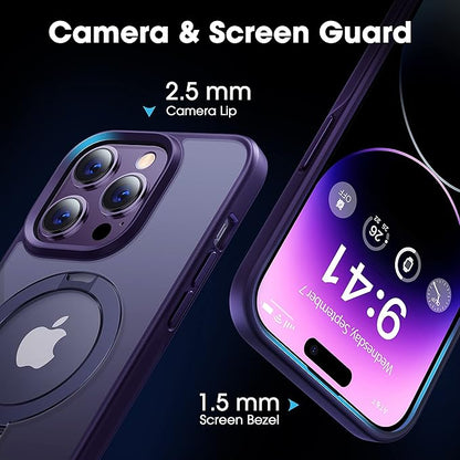 CASEKOO Designed Case for iPhone 14 Pro Max with Magnetic Invisible Stand [Military Drop Protection] [Compatible with MagSafe] Shockproof Slim Translucent Matte Promax Case 6.7 Inch, Purple