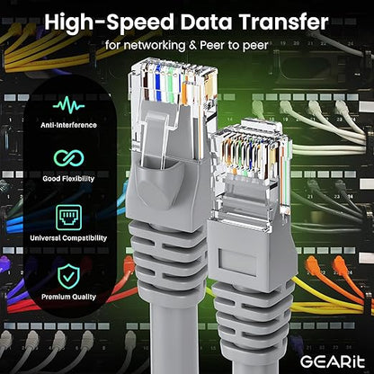 GEARit Cat 6 Ethernet Cable (20-Pack 1 Foot) Cat6 Network Patch, 10Gbps, RJ45, Snagless Cord, Gold-Plated Connectors, Internet for PC, TV, Tablet, Router, Printer, Servers, IT Data Center - Gray