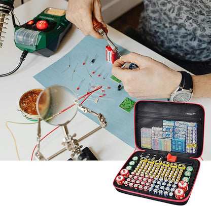 ALKOO Battery Organizer Storage Holder Case Box with Tester Checker BT-168. Holds 136+ Batteries AA AAA C D Cell 9V 3V Lithium (Red)