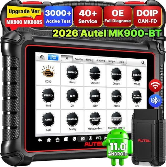Autel Scanner MaxiCOM MK900BT, 2026 MK900-BT V2.0 Bidirectional Diagnostic Tool, 8in Up of MK900 MX900 MK808S MK808BT MX808S MK808Z, 3000+ Active Tests, 40+ Service, CAN-FD&DOIP, All System, FCA 11 OS
