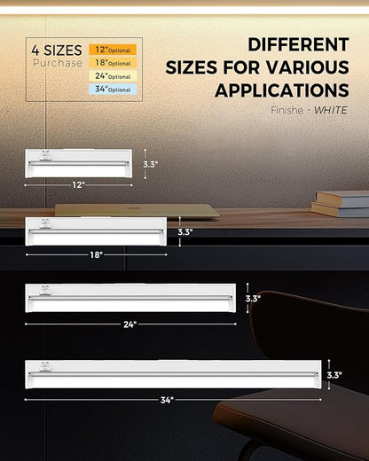 Snyloe 2 Pack 12" Under Cabinet Lighting for Kitchen, 8W 600LM, 3 Color Temperatures (3000K/4000K/5000K), Hardwired or Plug-in, 45° Rotatable Design, Linkable Up to 15 Units, YT-4208-10-2