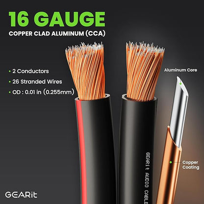 Speaker Wire 16 Gauge, GearIT Pro Series 16/2 AWG Speaker Cable (100 Feet / 30.48 Meters) Great Use for Home Theater Speakers and Car Speakers Black