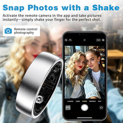 S SECRETTOP Smart Ring for Women Men, Health Fitness Tracker Ring, Sleep Monitoring with Charging Case, SpO2, Heart Rate, No Subscription Fee for iOS Android (Silver 7)