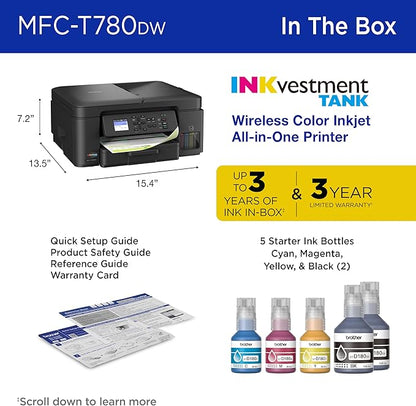 Brother INKvestment Tank 780 Wireless Color Inkjet All-in-One Printer with Duplex Printing | Includes up to 3 Years of Ink in-Box(1) and a 3-Year Limited Warranty(2) (MFC-T780DW)