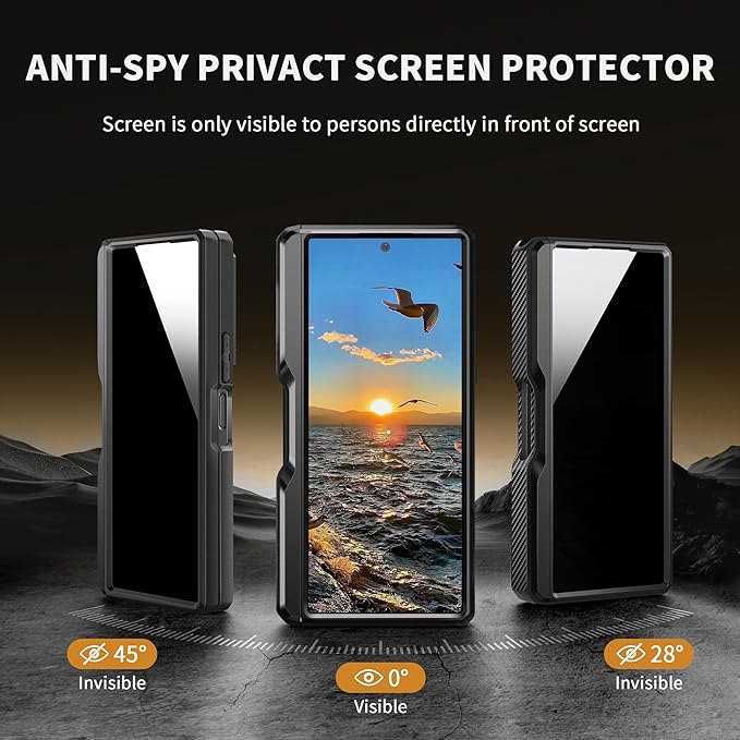 TONGATE for Z Fold 5 Case with Ring Stand, Built-in S Pen Holder & Glass Screen Protector Shockproof Rugged Z5 Phone Case with Slide Camera Cover& Belt Clip for Samsung Galaxy Z Fold 5, Privacy Black