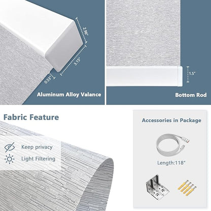 COOLWINDS Motorized Blinds with Remote Cordless Automatic Motorized Shades Custom Blinds for Windows Smart Curtains Compatible with Alexa Google Home(Light Filtering Jacquard Grey,W60 x H72in)
