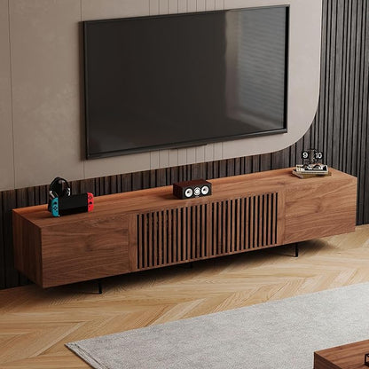 gaoyangjiaju 94.48" Mid-Century Modern TV Stand, Walnut Media Console with 4 Storage Cabinets, Entertainment Center for TVs up to 100 Inches, Ideal for Living Room or Bedroom
