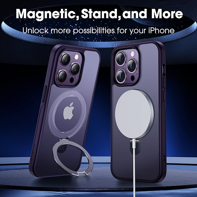 CASEKOO Designed Case for iPhone 14 Pro Max with Magnetic Invisible Stand [Military Drop Protection] [Compatible with MagSafe] Shockproof Slim Translucent Matte Promax Case 6.7 Inch, Purple