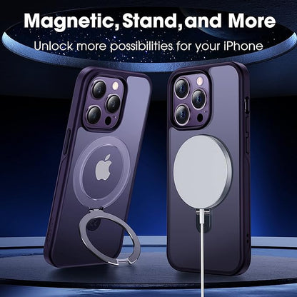 CASEKOO Designed Case for iPhone 14 Pro Max with Magnetic Invisible Stand [Military Drop Protection] [Compatible with MagSafe] Shockproof Slim Translucent Matte Promax Case 6.7 Inch, Purple