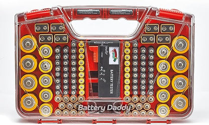 Ontel Battery Organizer with Tester | Stores 180 Batteries | Clear Locking Lid | As Seen On TV | Pack of 2