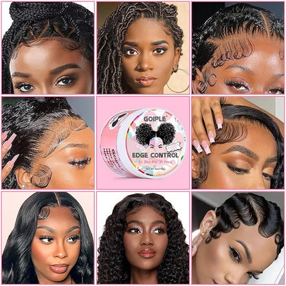 Edge Control Wax for Women Strong Hold - Edge Smoother Edge Wax Styling Gel Edge Control Wax for Black Hair - Rose & Castor Hair Oil for Hair Growth Strengthening Hair Oil Briad Bonnet Brush Set