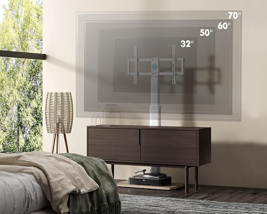 FITUEYES Floor TV Stand for 32 39 40 43 49 50 55 60 65 70 Inch TVs, Modern TV Stands with Shelf for Living Room Bedroom, Height Adjustable Corner TV Stand White