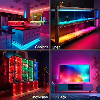 LAFULIT 8 PCS RGB Under Cabinet Lights Kit, App and Remote Control Led Strip Lights, Music Sync Color Changing Led Lights, Plug in Light for Cabinet, Counter, Shelf, Bookcase, 13ft