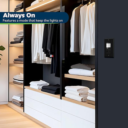 TOPGREENER in Wall PIR Motion Sensor Light Switch, Occupancy Sensor Switch, 𝐍𝐞𝐮𝐭𝐫𝐚𝐥 𝐖𝐢𝐫𝐞 𝐑𝐞𝐪𝐮𝐢𝐫𝐞𝐝, On/Off Override, 𝐒𝐢𝐧𝐠𝐥𝐞 𝐏𝐨𝐥𝐞, 4A, 500W, TSOS5-BKWP,Black,2 Pack