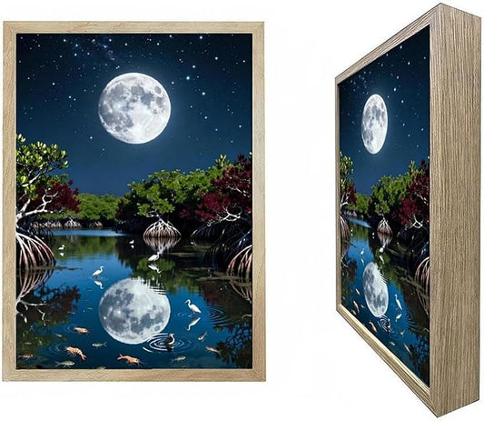 URVIP LED Glowing Photo Frame, 3D Starry-Sky Moon Animal Wall Art, 9x12 Inches Dimmable Light Up Light Painting for Bedroom, Unique Aesthetic Decor, Great Birthday Gift for Women Men