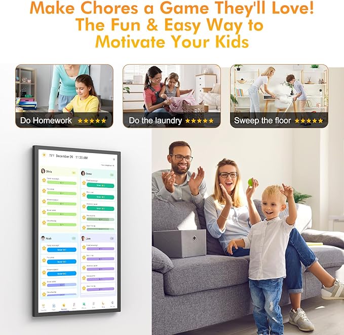 24" Digital Calendar Picture-Frame for-Wall-Planner - Interactive Display Electronic Calendar Picture Frame, Star Reward, Chore Chart, Sync Google iCloud Outlook Calendar, Wall Mount, Gift for Mom Dad