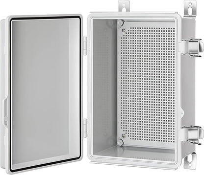 Gratury Junction Box, IP67 Waterproof Plastic Enclosure for Electrical Project, Hinged Grey Cover, Includes Mounting Plate and Wall Bracket (Grey Cover, 11.4"×7.5"×5.5")