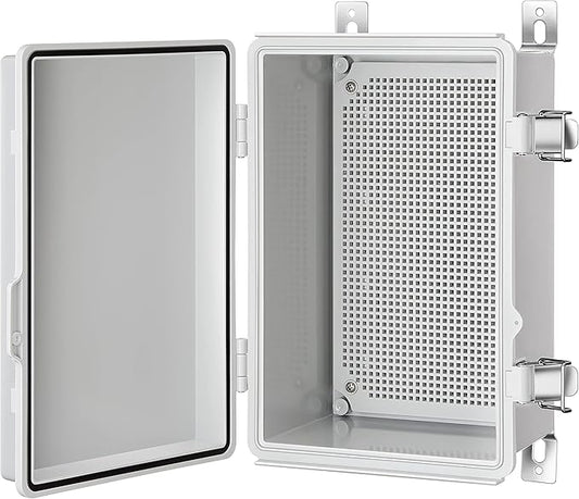 Gratury Junction Box, IP67 Waterproof Plastic Enclosure for Electrical Project, Hinged Grey Cover, Includes Mounting Plate and Wall Bracket (Grey Cover, 11.4"×7.5"×5.5")