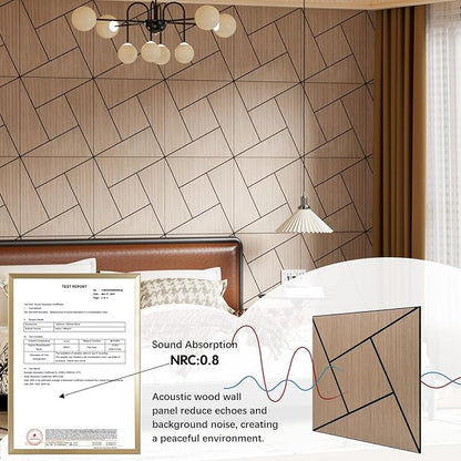 ARMURO 4 Packs Acoustic Wall Panels - Self-Adhesive 3D Wood Slat Wall Panel- Peel and Stick Sound Absorbing Panels for Noise Reducing - Feature Wall Decor for Home & Office
