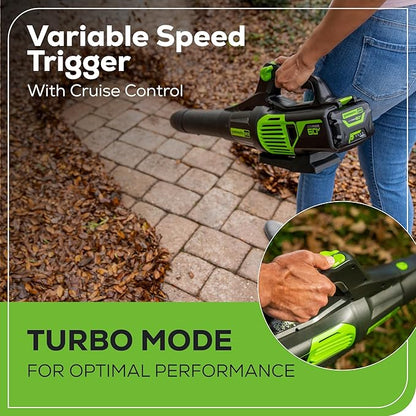Greenworks 60V (610 CFM / 130 MPH) Cordless Leaf Blower, High Power, Lightweight & Quiet Operation for Wet Leaves, Driveways and Dense Gravel, Includes 2.5Ah Battery & 5A Rapid Charger